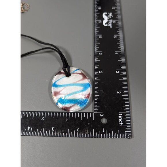Artisan Hand Blown Glass Dichroic Oval Pendant Blue Purple Spiral Cord Necklace - Picture 7 of 7